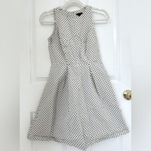 Ann Taylor Sleeveless Ivory and Navy Polka Dot Dress